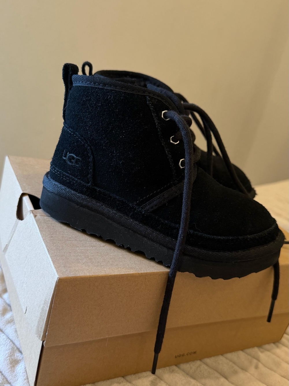 UGG Kids Black Suede Lace-Up Ankle Booties
